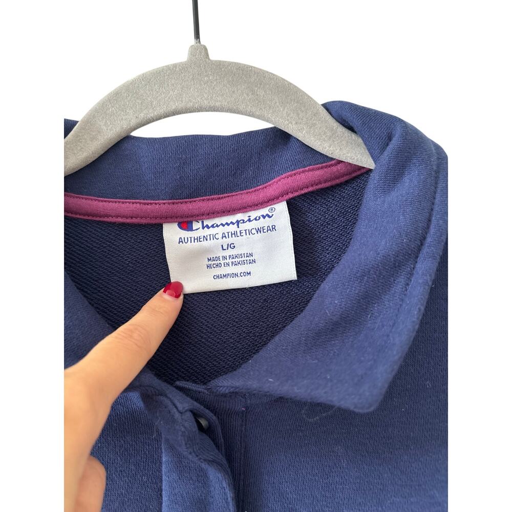 Champion Navy Blue Pullover Button Down Shirt L - Picture 3 of 8
